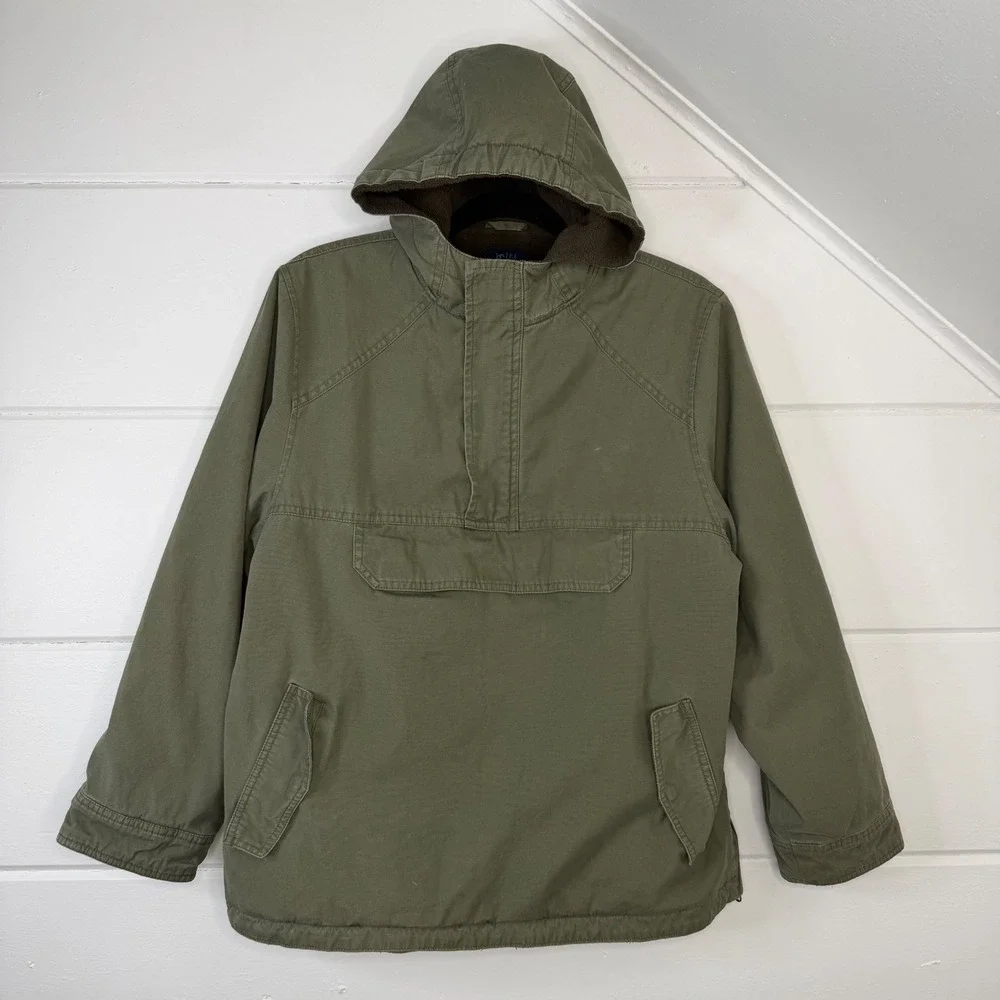 Mini Boden 11/12Y Olive Green Pull Over Fleece Lined Jacket 1/2‎ Zip Anorak